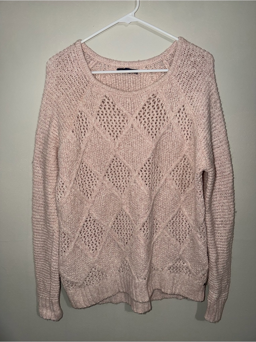 American Eagle Women’s Medium Blush Pink Open Knit Cable Sweater